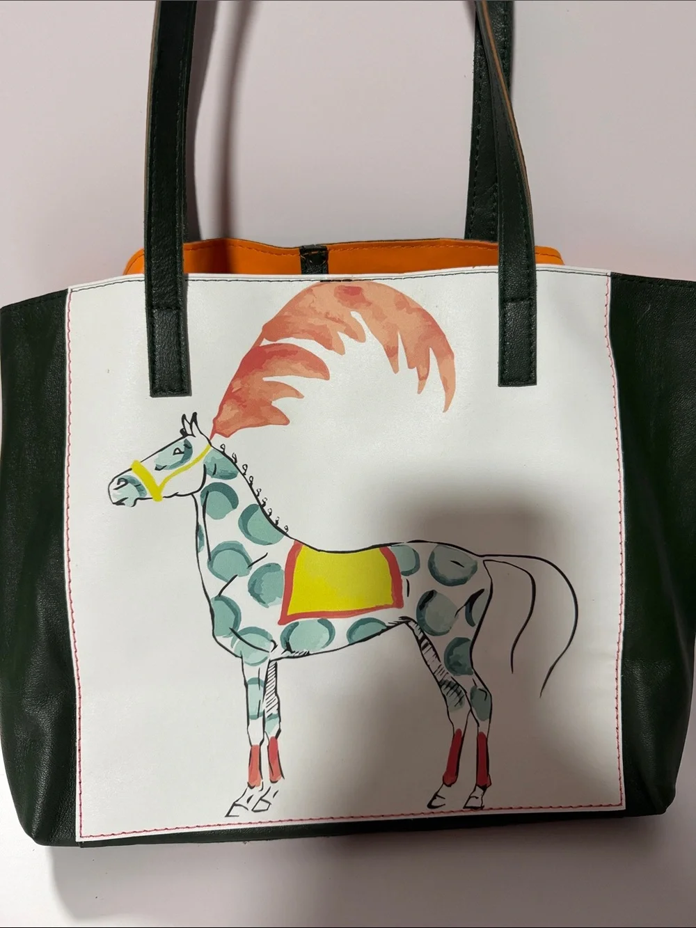 Women’s Black & White Tote Bag with Colorful Horse Print